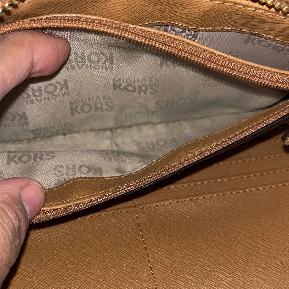 Michael Kors Dark Brown Wallet with Gold Hardware used good condition